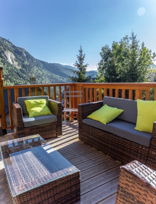 A beautiful view from a chalet balcony in the summer