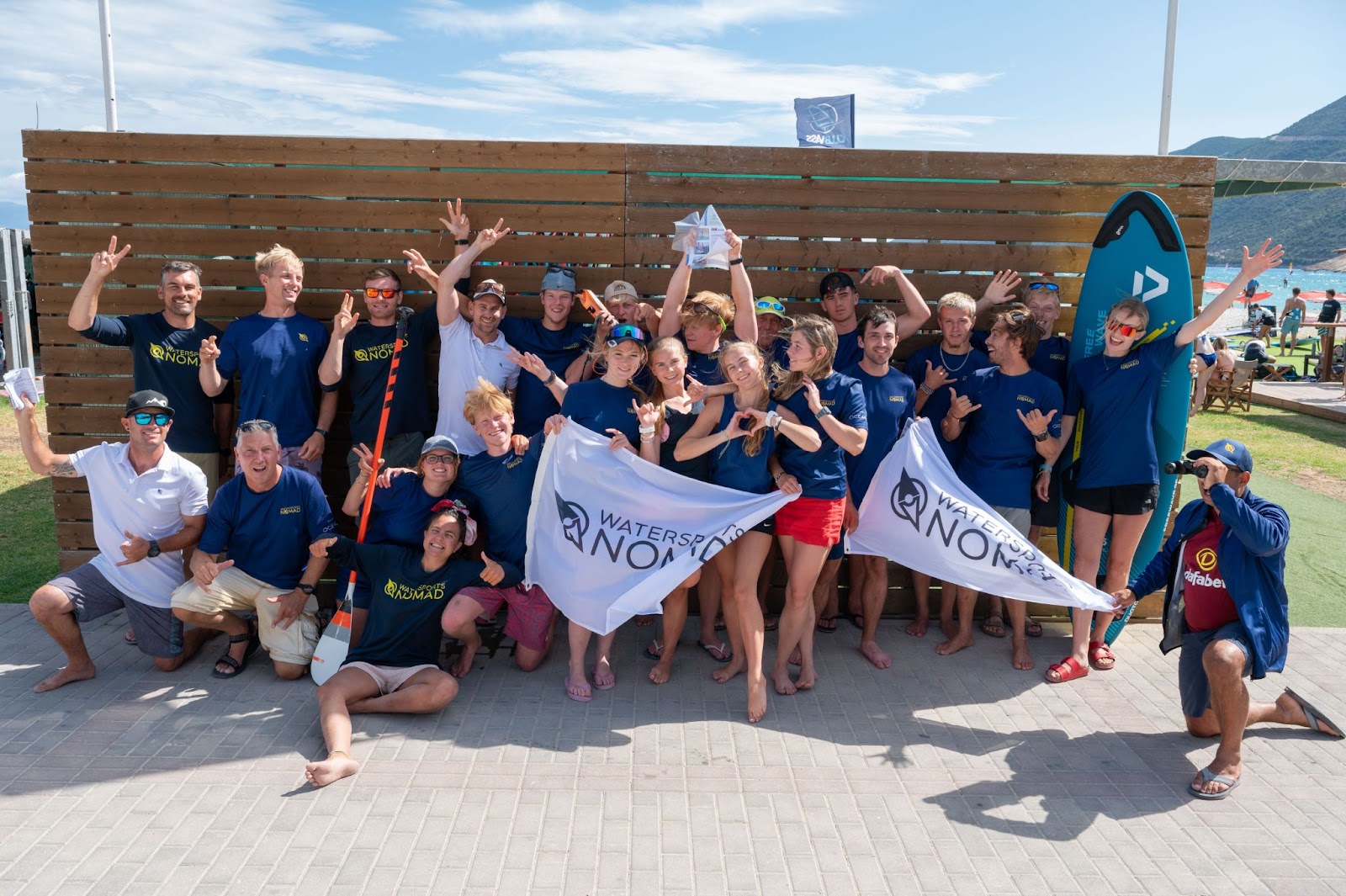 Watersports Nomad windsurf students celebrating passing their instructor courses