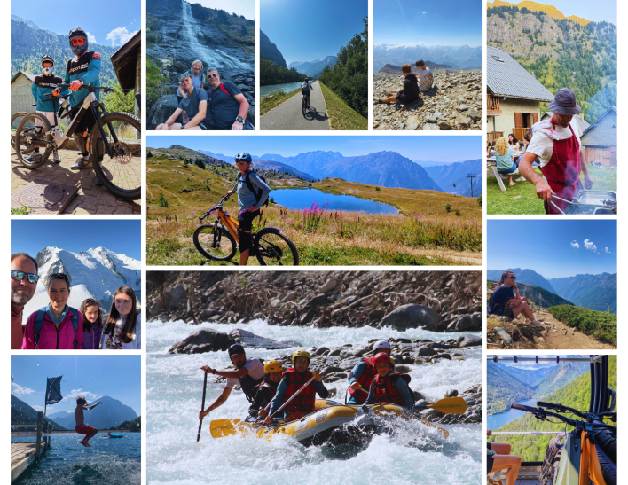 Families having fun taking part in mountain activities in Vaujany France