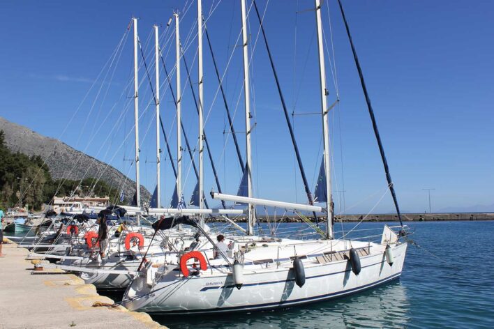 Yachts Moored stern-to on a harbourside